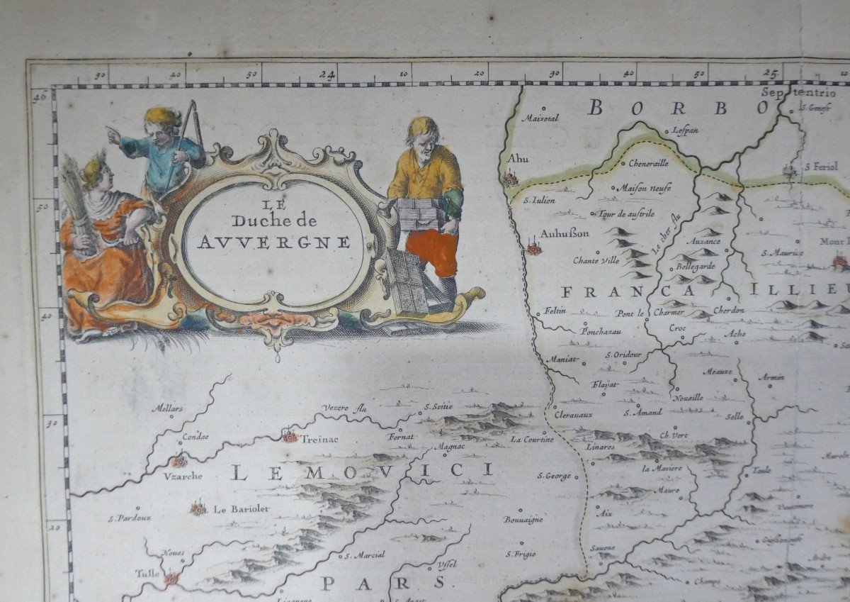 Duchy Of Auvergne Circa 1663, Beautiful Map: By Blaeu, Period Colors. -photo-2