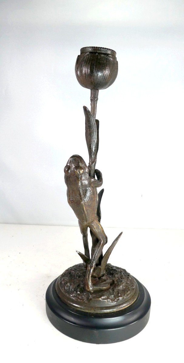 Bronze Candle Holder Sculpture, Flower Frog, Art Nouveau, Monogram-photo-2