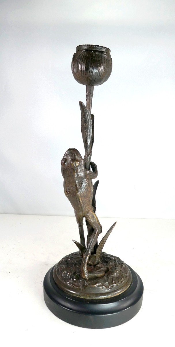 Bronze Candle Holder Sculpture, Flower Frog, Art Nouveau, Monogram-photo-3