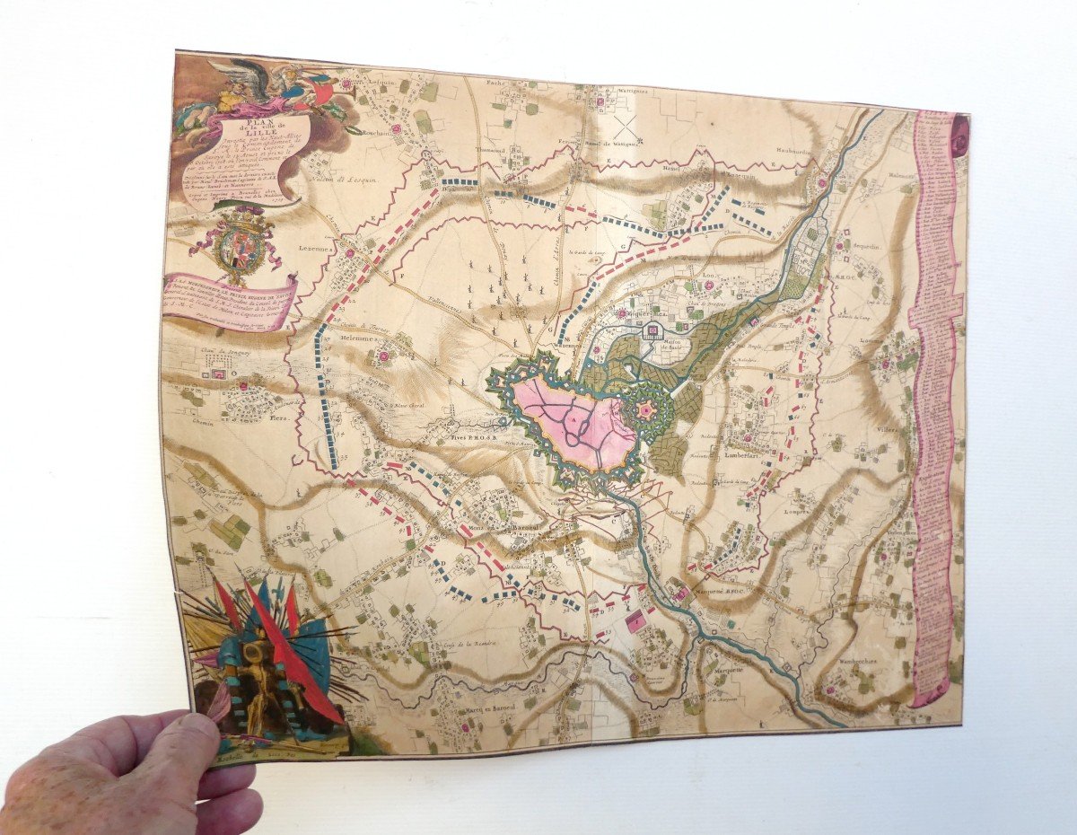 Plan De La Ville De Lille, Prise En 1708, Superbement Aquarellé D’époque.-photo-3