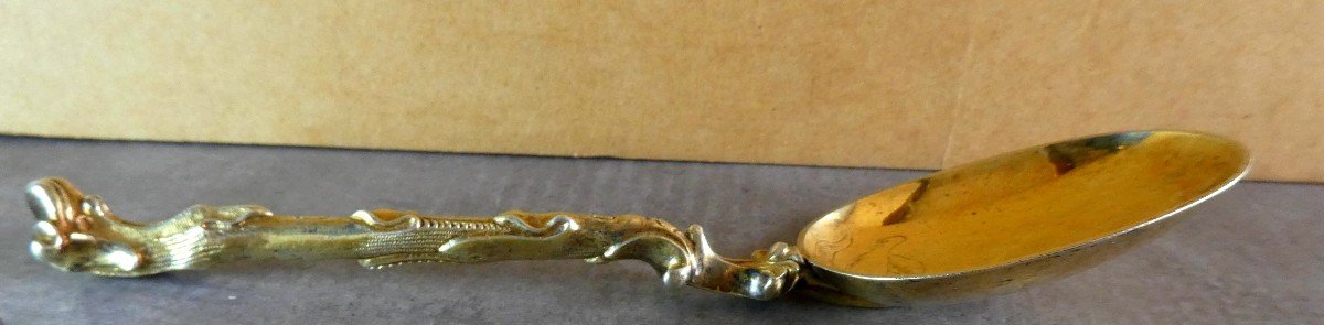 Prestigious Princely Spoon, By Goldsmith Foehr, Vermeil, Armored, Circa 1840-photo-2