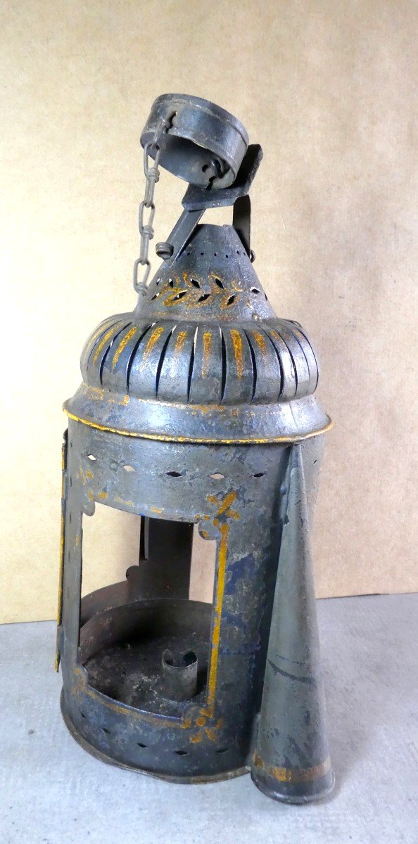 Night Watchman's Lantern, Switched On And Off, Painted Sheet Metal, 18-19th Century -photo-2