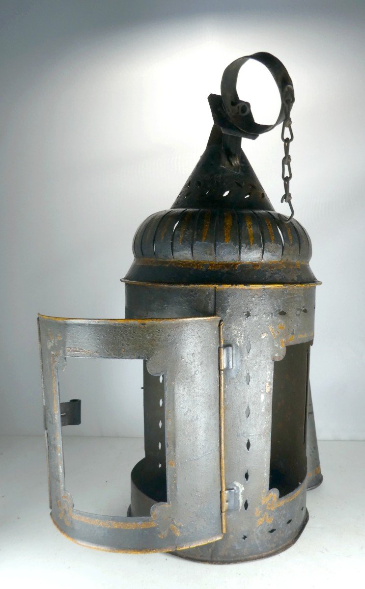 Night Watchman's Lantern, Switched On And Off, Painted Sheet Metal, 18-19th Century -photo-3