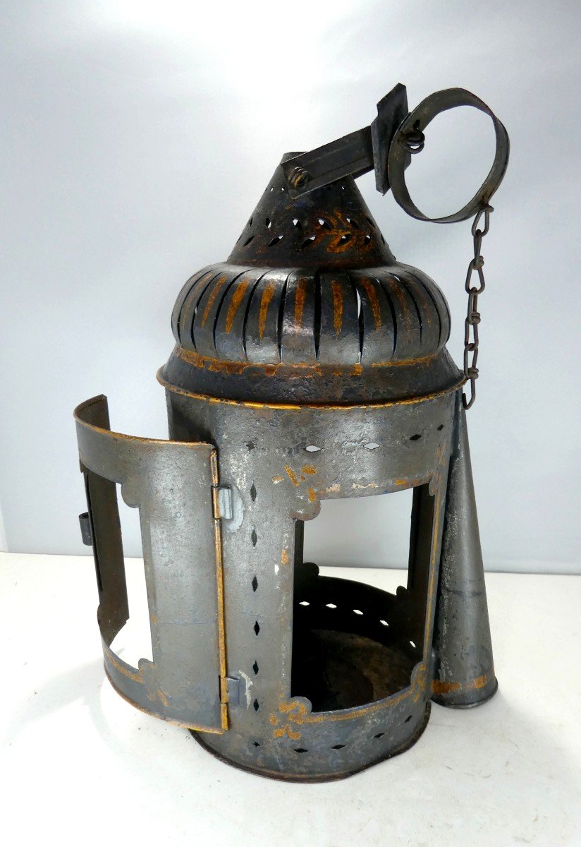 Night Watchman's Lantern, Switched On And Off, Painted Sheet Metal, 18-19th Century 