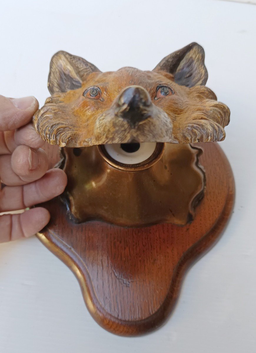 Vienna Bronze Fox Head, 19th Century: A Large Inkwell-photo-3