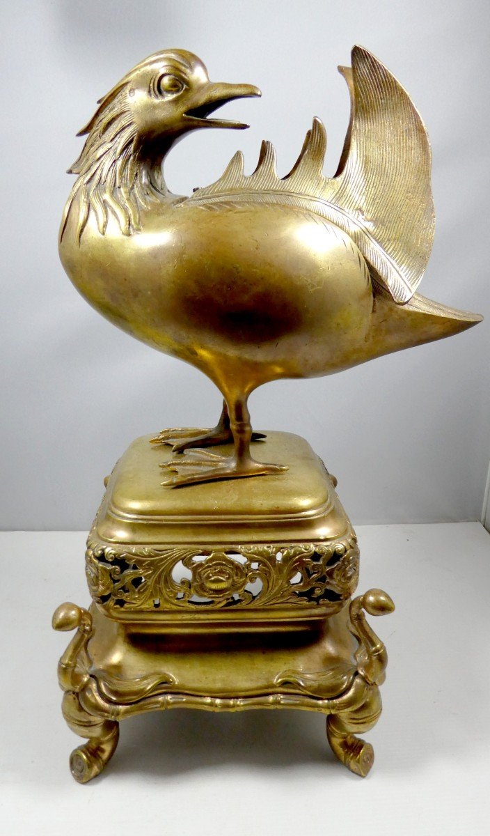 Haute Coupe Au Canard Mandarin, Bronze, 7kg, Ateliers Parisiens Japonisant.-photo-2