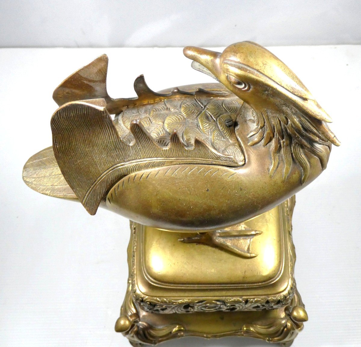 Haute Coupe Au Canard Mandarin, Bronze, 7kg, Ateliers Parisiens Japonisant.-photo-3