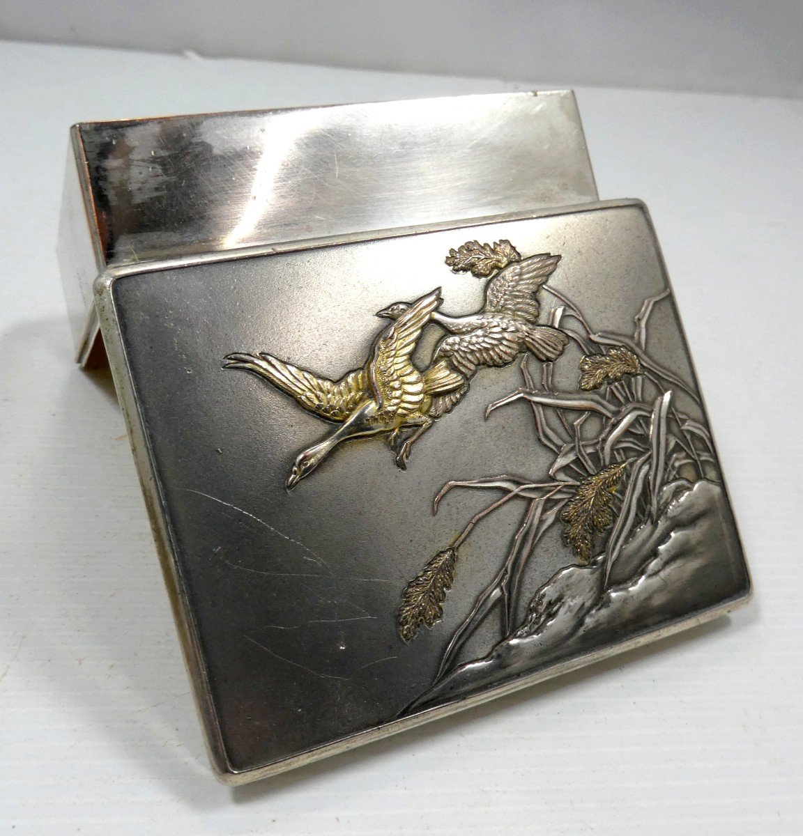 Japan, Circa 1915, Pretty Silvered Copper Table Box –d--photo-2