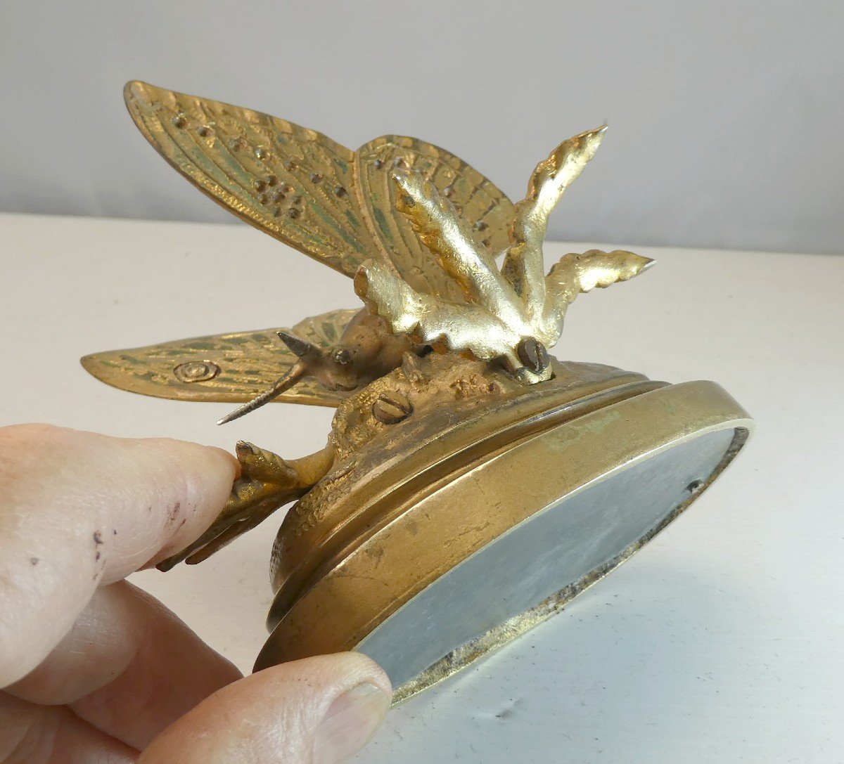 Papillon Automatique Bronze, Vers 1830, Pince à Courrier époque Romantique-photo-1