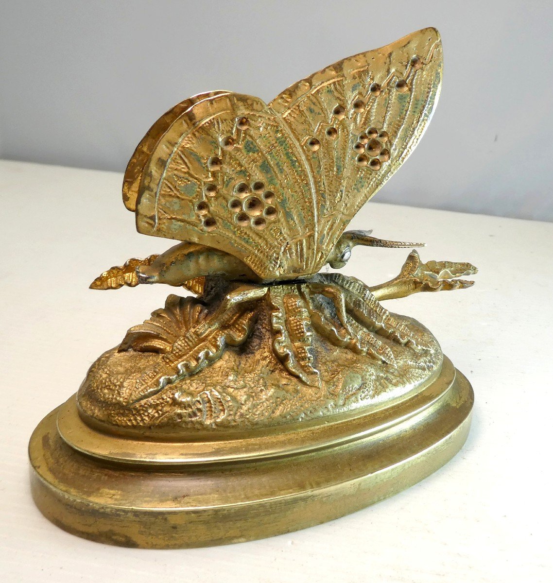 Papillon Automatique Bronze, Vers 1830, Pince à Courrier époque Romantique-photo-2