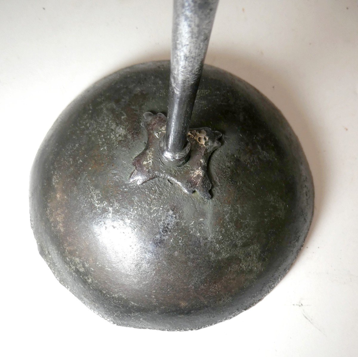 Fine 18th Century Polished Iron Gimbal Table Oil Lamp -photo-3