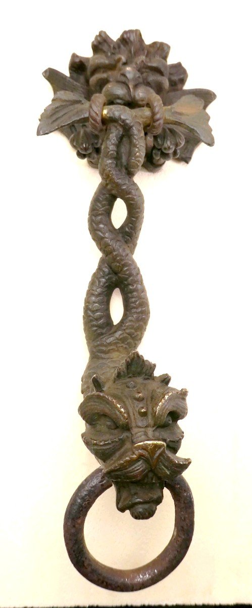 Grand Marteau De Porte Fantastique Bronze, 19e Siècle, Aux Chimères.