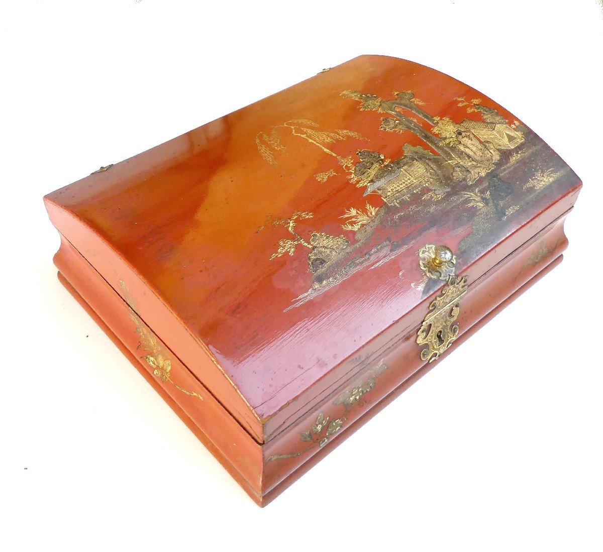 Coffret à Perruques Laqué Rouge, Chinoiseries à L’or, époque Louis XV-photo-4