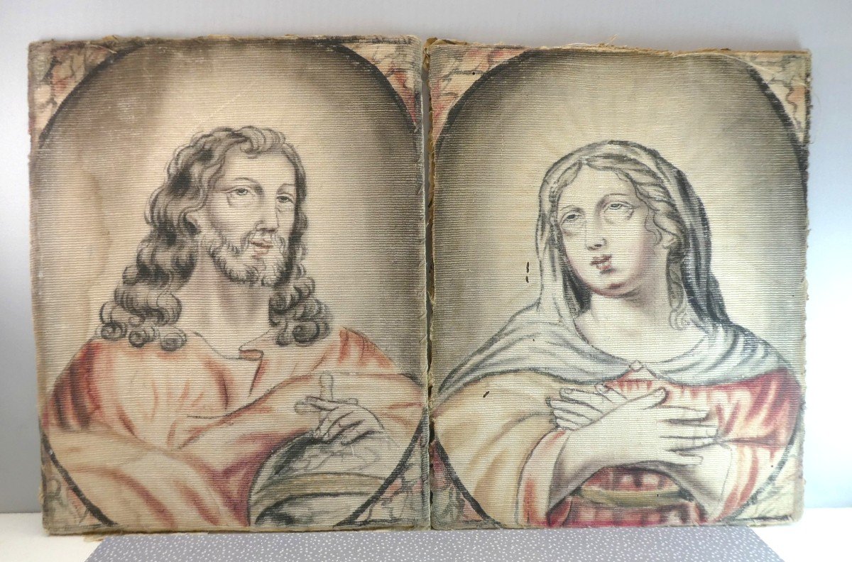 17-18e Siècle : Saints Portraits Sur Toile De Reps, état De Découverte 