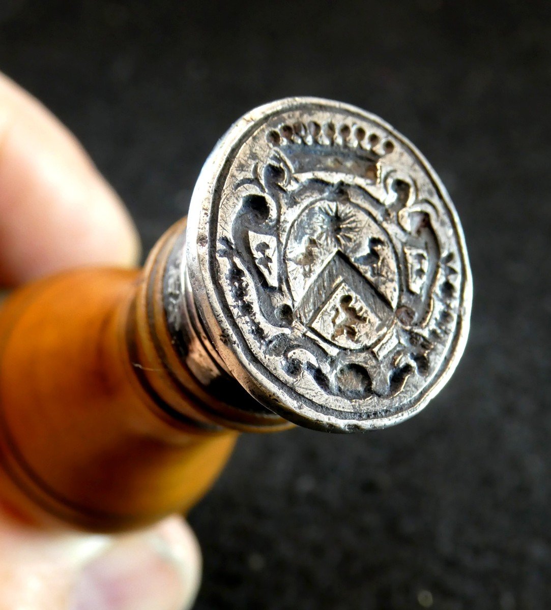 Cachet Champignon Buis Et Argent, Beau Blason De Comte, 18e Siècle-photo-2