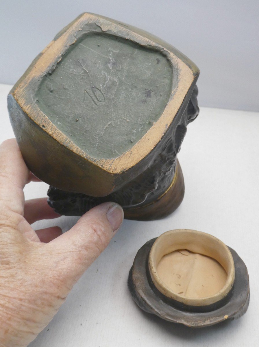 Africanist Tobacco Pot, Austrian Terracotta, Circa 1900-photo-2