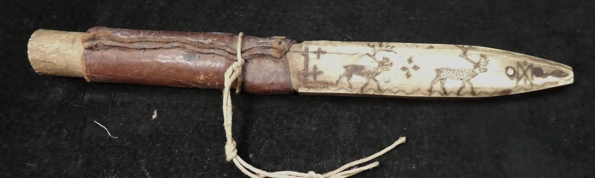 Musée : Couteau Lapon, 19e Siècle, Gravé, Ajouré, Et Vrai