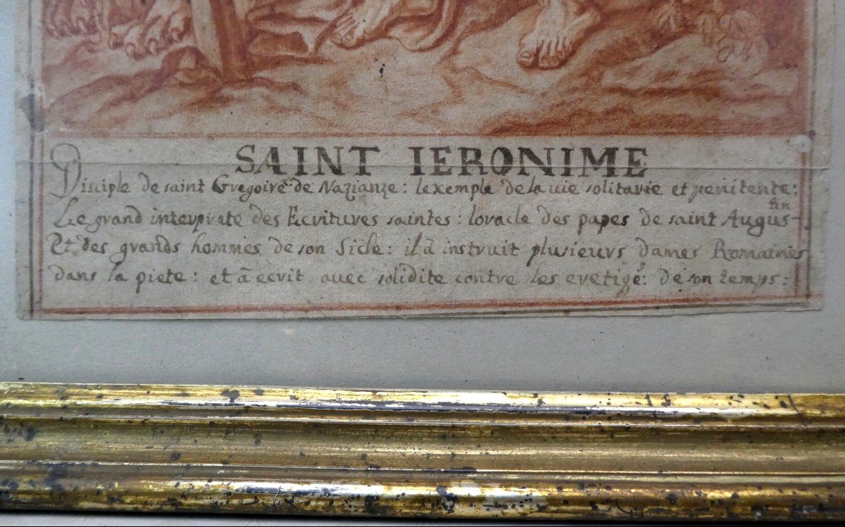 Dessin à La Sanguine, Un Superbe St Jerôme, 17 Ou 18e Siècle, Ouvrage De Piété-photo-3