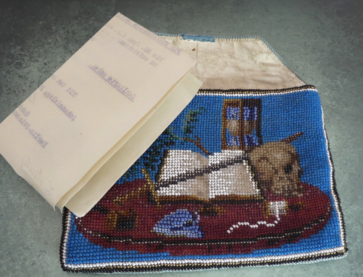 Masonic Beadwork, Pouch And Inscription To Lodge Frederic Le Grand-photo-3