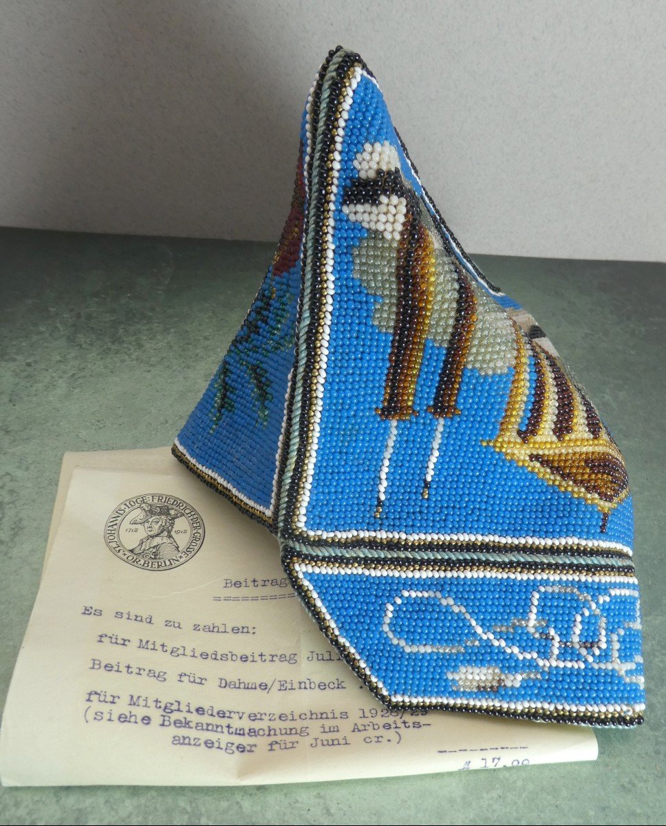 Masonic Beadwork, Pouch And Inscription To Lodge Frederic Le Grand-photo-1