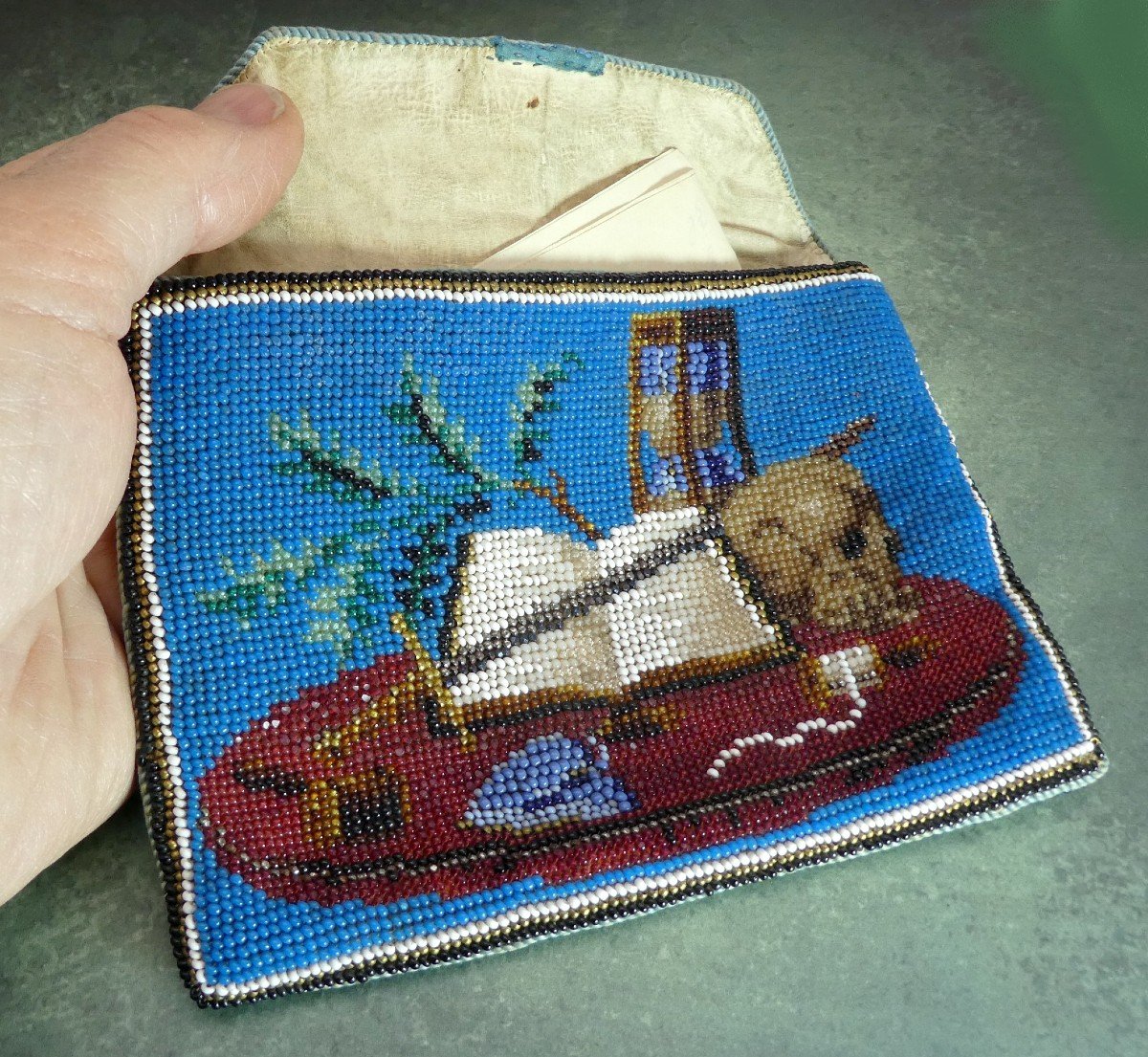 Masonic Beadwork, Pouch And Inscription To Lodge Frederic Le Grand