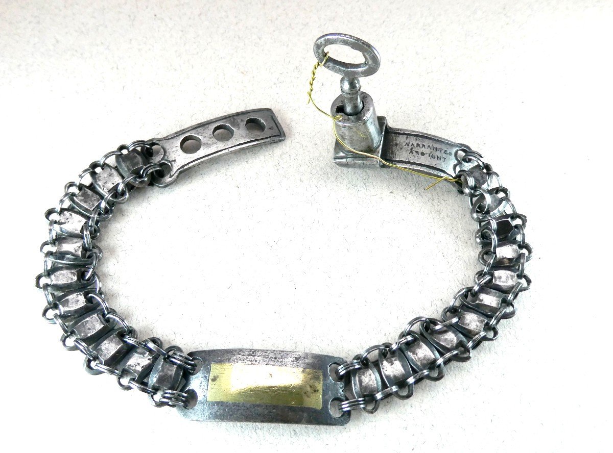 Steel Jewel For Small Dog, For Cat, 19th Century, Collar With Lock And Key.-photo-1