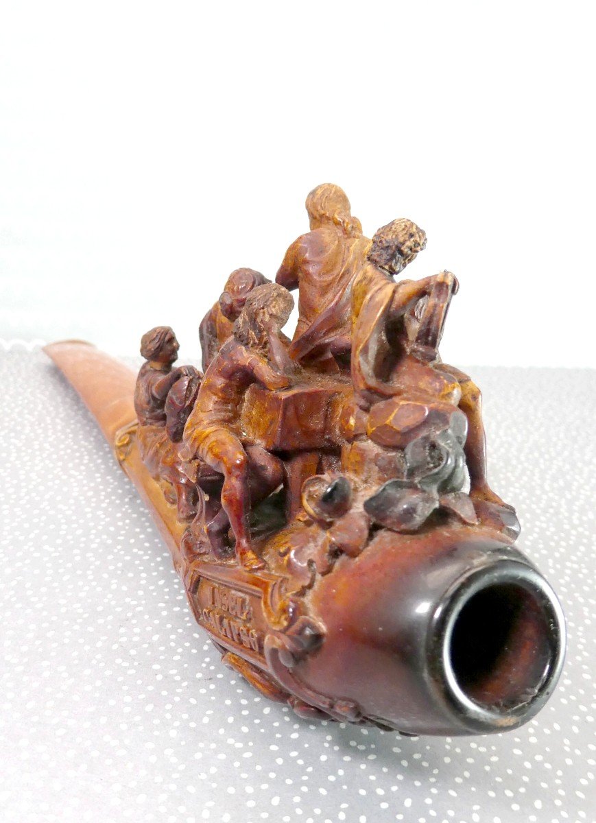 Pipe Masterpiece: Telemachus And Calypso, Meerschaum And Amber, 22.5cm, Vienna, 19th Century, -photo-3