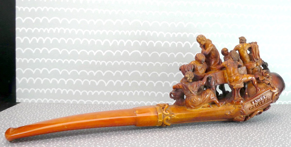 Pipe Masterpiece: Telemachus And Calypso, Meerschaum And Amber, 22.5cm, Vienna, 19th Century, -photo-6