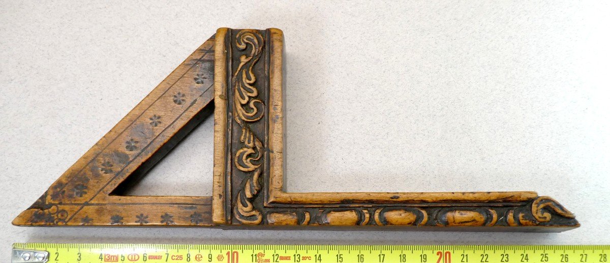 Wonder Tool: Artist's Or Masonic Square, Carved Pear Tree, 1739, Monogram-photo-4