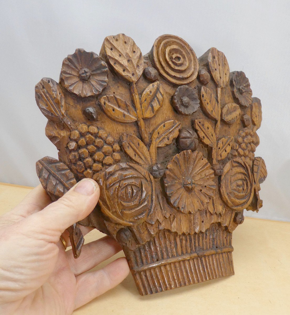 Bridal Bouquet, Norman Primitive Carved Wood, 19th Century-photo-2