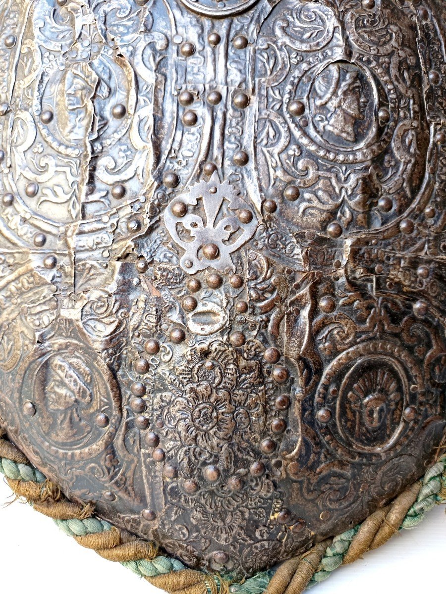 Embossed Iron Shield, Renaissance Style, Many Elements From Henry II Period, Circa 1550-photo-4