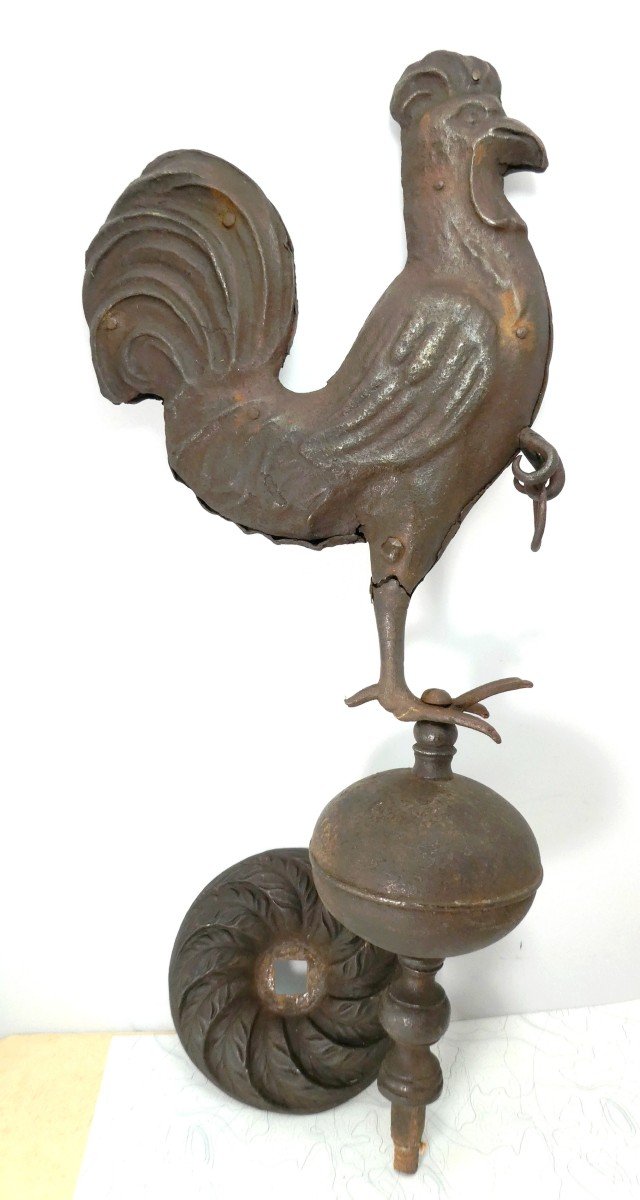 Part Of A Sign With Perched Rooster, Double-sided Wrought Iron, 18th Century-photo-3