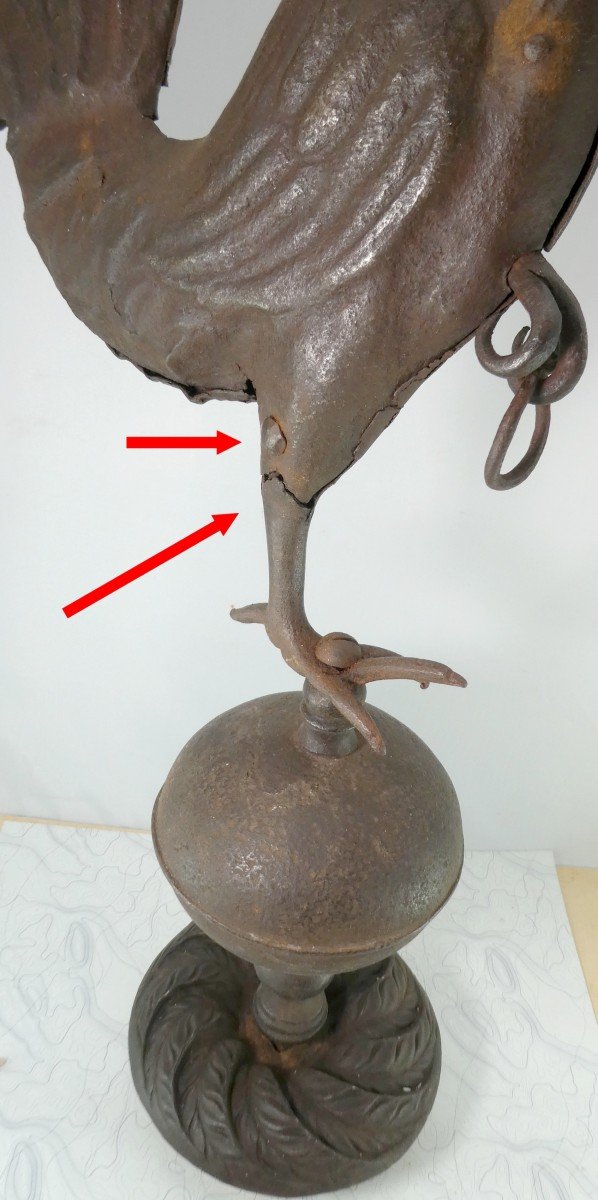 Part Of A Sign With Perched Rooster, Double-sided Wrought Iron, 18th Century-photo-2