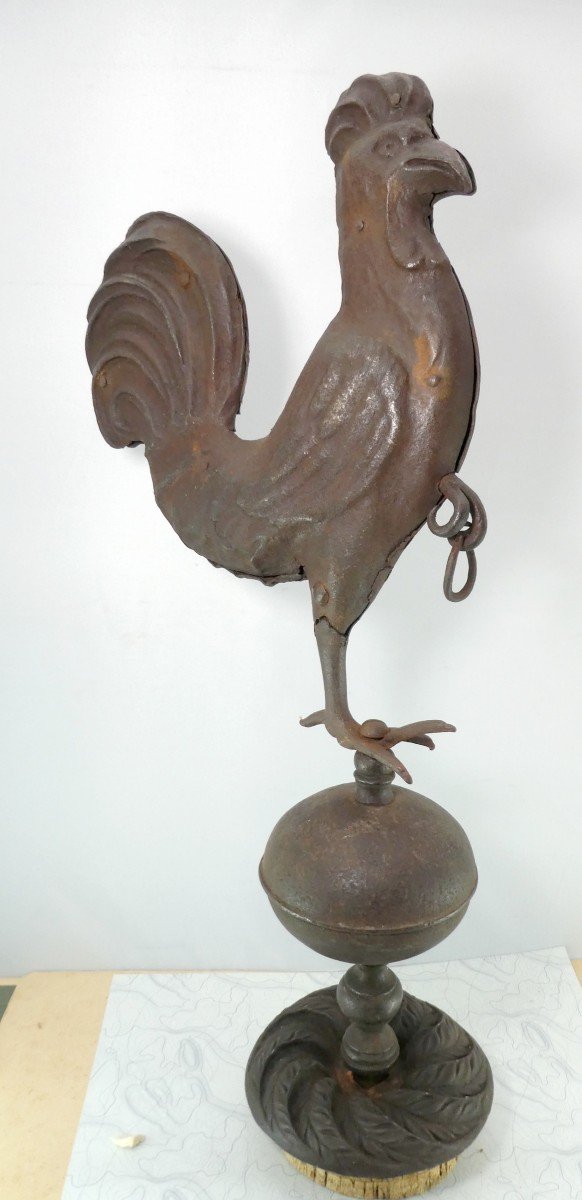 Part Of A Sign With Perched Rooster, Double-sided Wrought Iron, 18th Century-photo-3