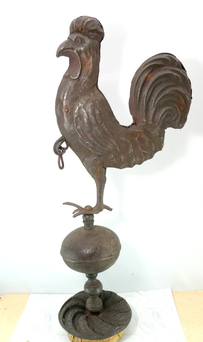 Part Of A Sign With Perched Rooster, Double-sided Wrought Iron, 18th Century