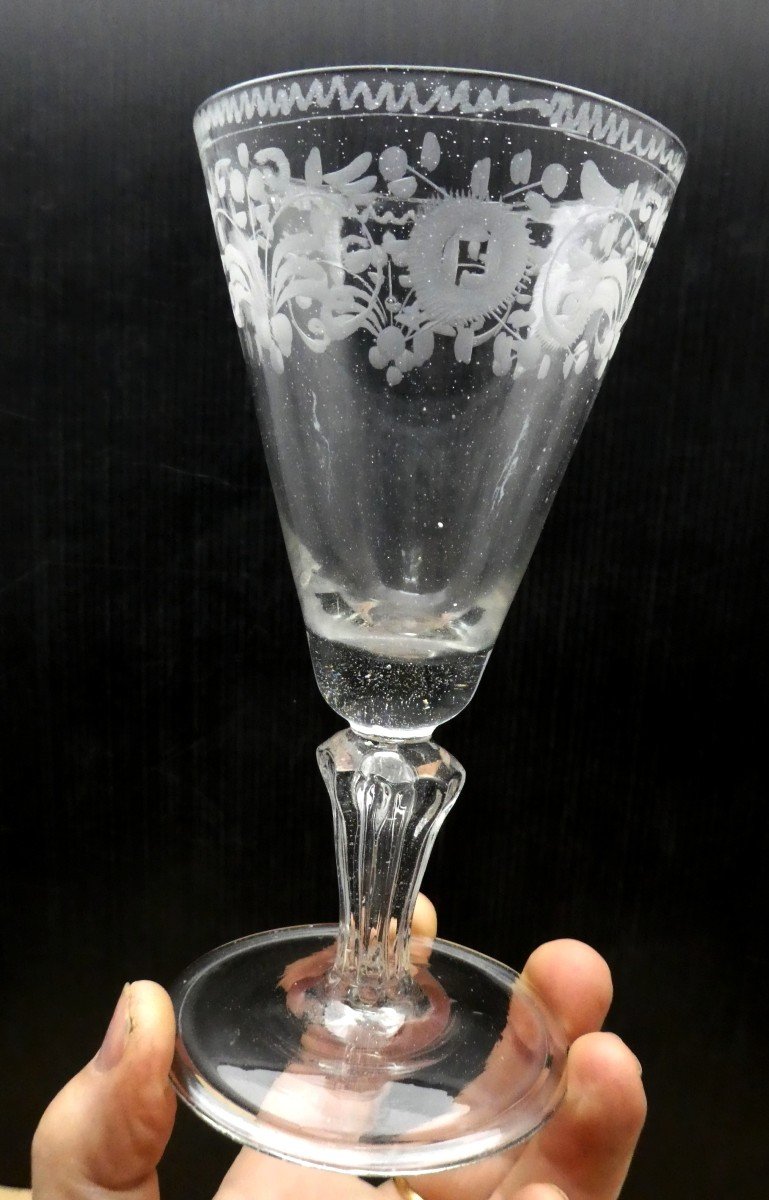 Grand Verre à Vin Soufflé-gravé-taillé, 18e Siècle, Bourgogne, 16,5 Cm-photo-3