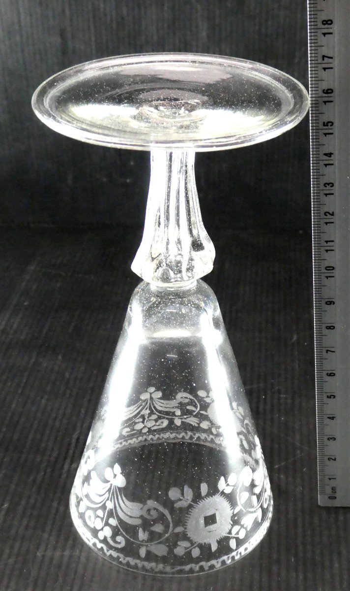 Grand Verre à Vin Soufflé-gravé-taillé, 18e Siècle, Bourgogne, 16,5 Cm-photo-4