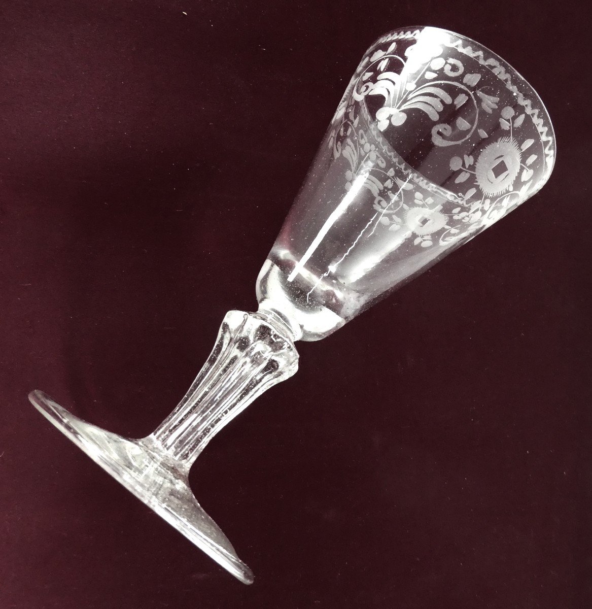 Grand Verre à Vin Soufflé-gravé-taillé, 18e Siècle, Bourgogne, 16,5 Cm-photo-1