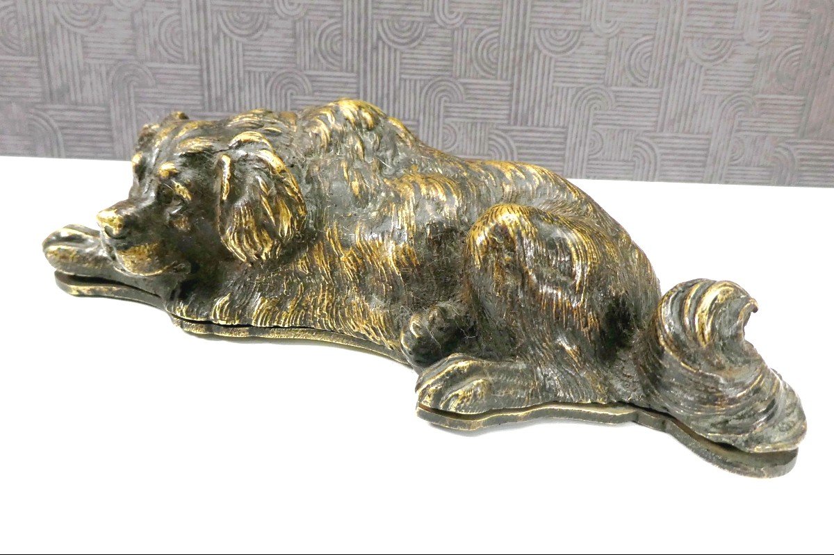 Vienna Bronze, Gilded Stamp Box Dog, Late 19th Century-photo-2