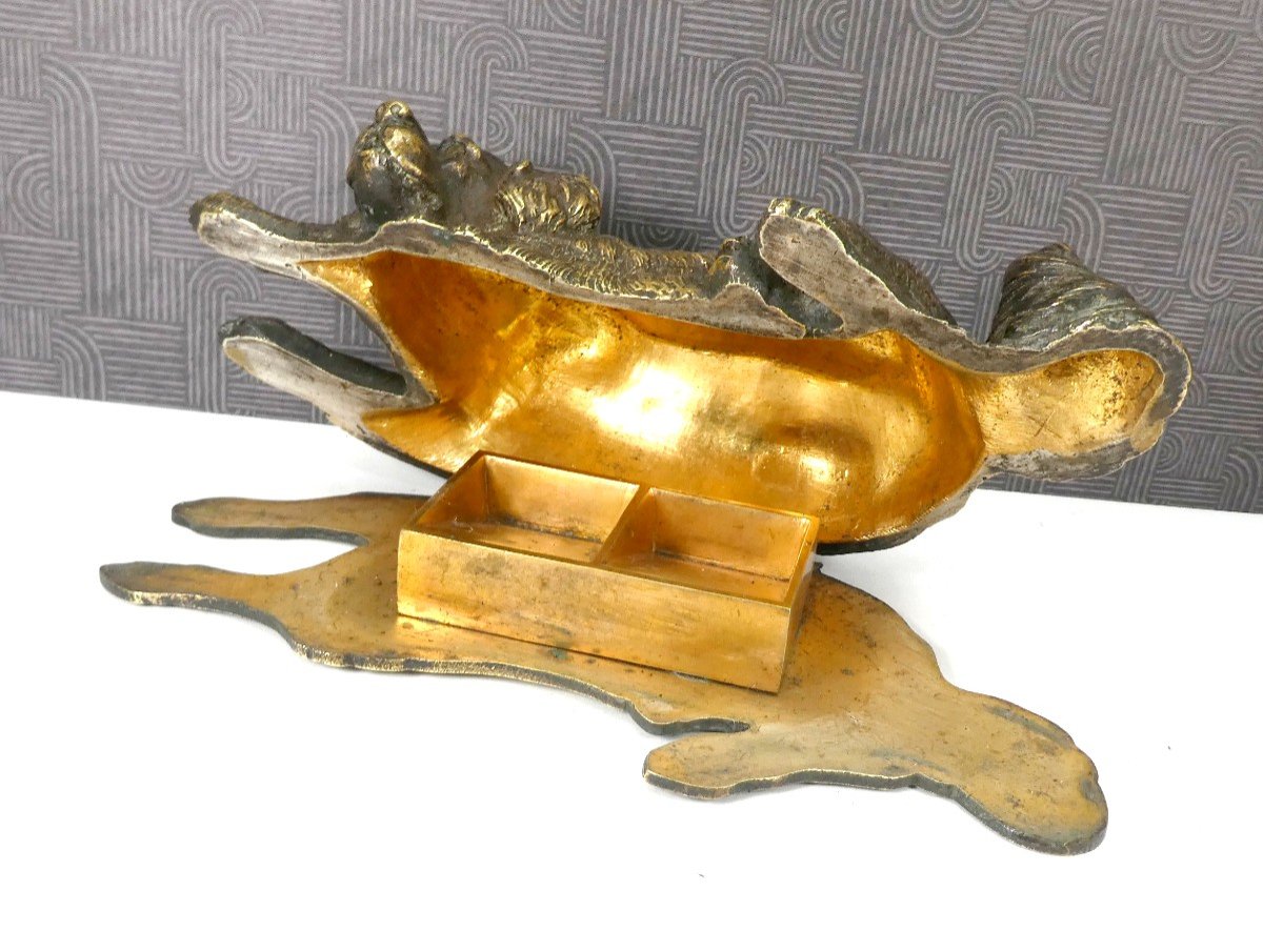 Vienna Bronze, Gilded Stamp Box Dog, Late 19th Century-photo-1