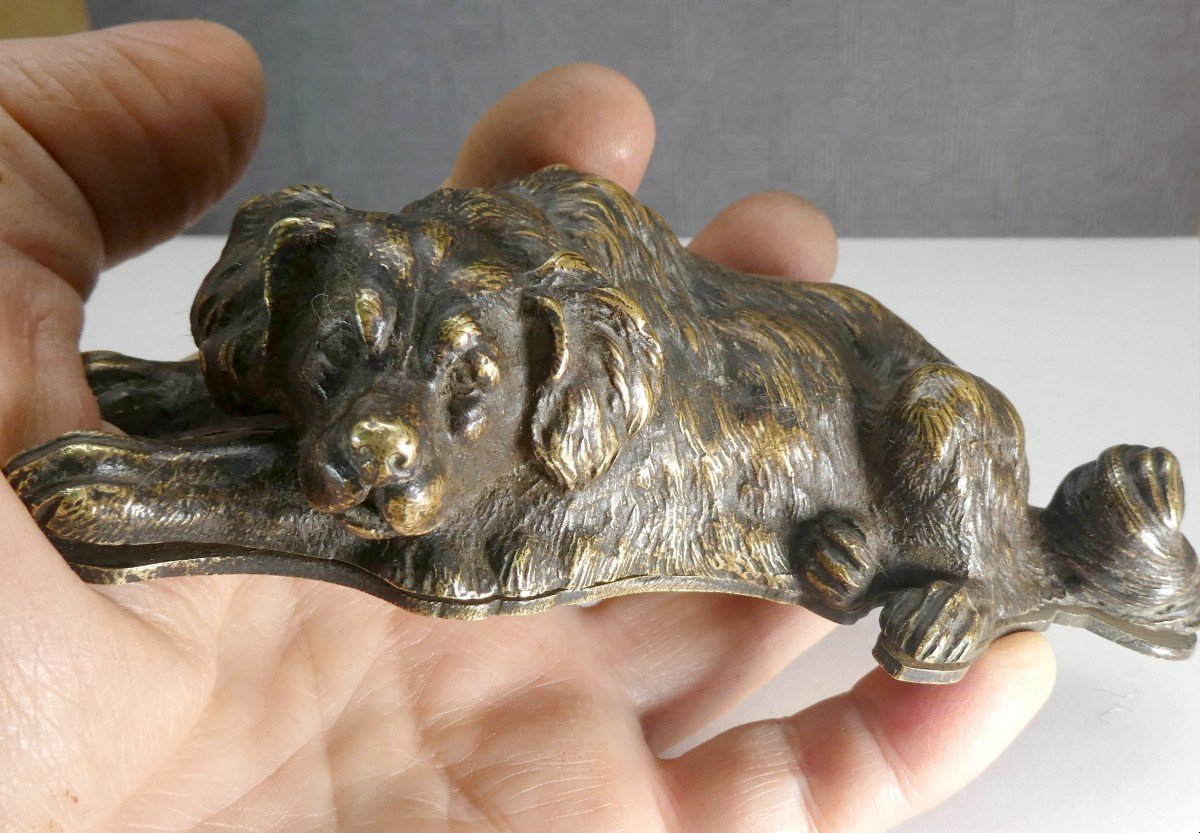 Vienna Bronze, Gilded Stamp Box Dog, Late 19th Century