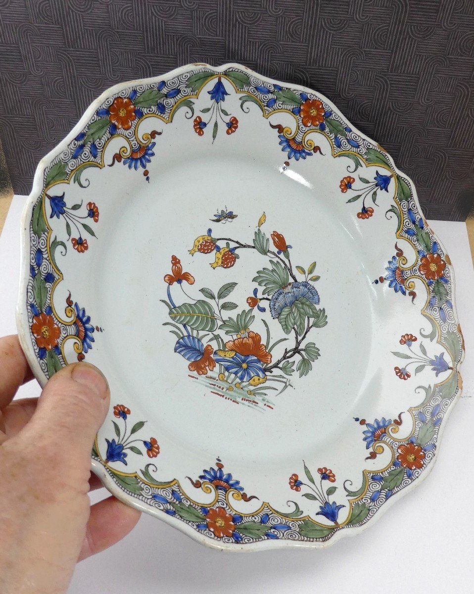 Beautiful Rouen Levavasseur Plate, Pretty Pomegranate Decor, 18th Century-photo-3