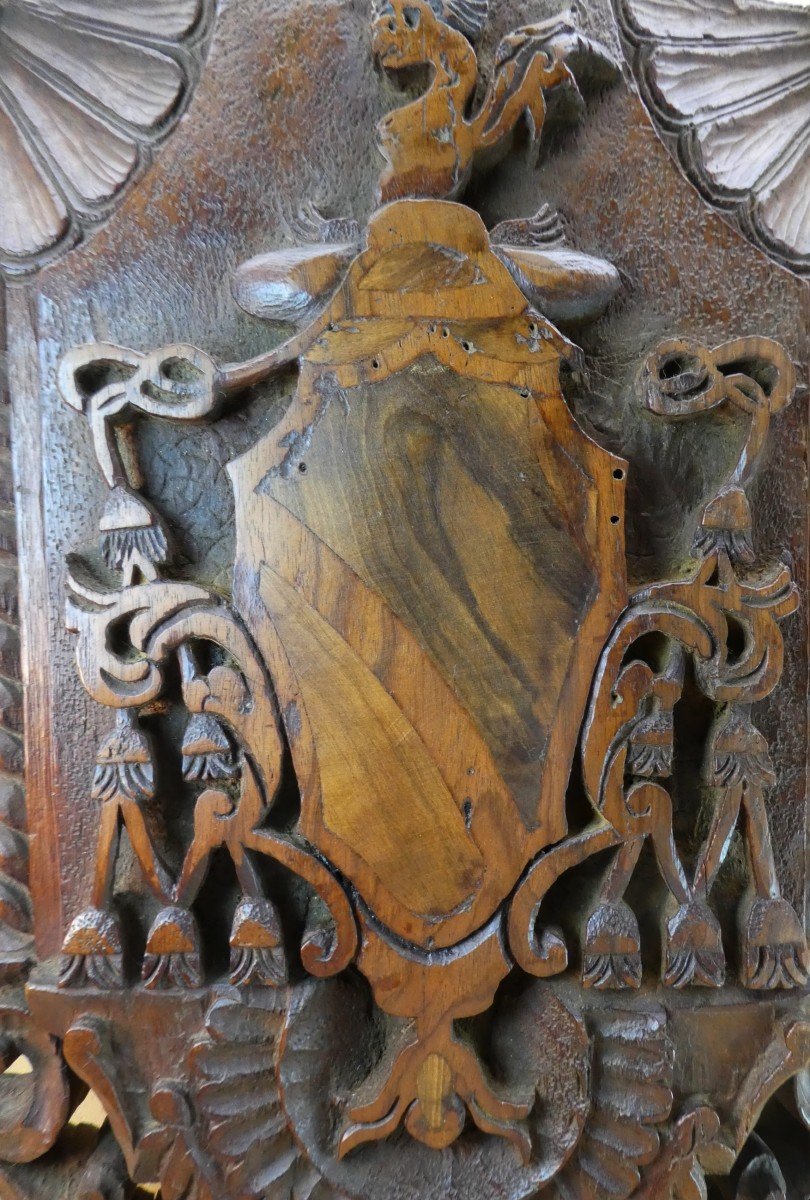 Blason épiscopal, Riche Applique De Boiserie Sculptée, 18e Siècle-photo-2