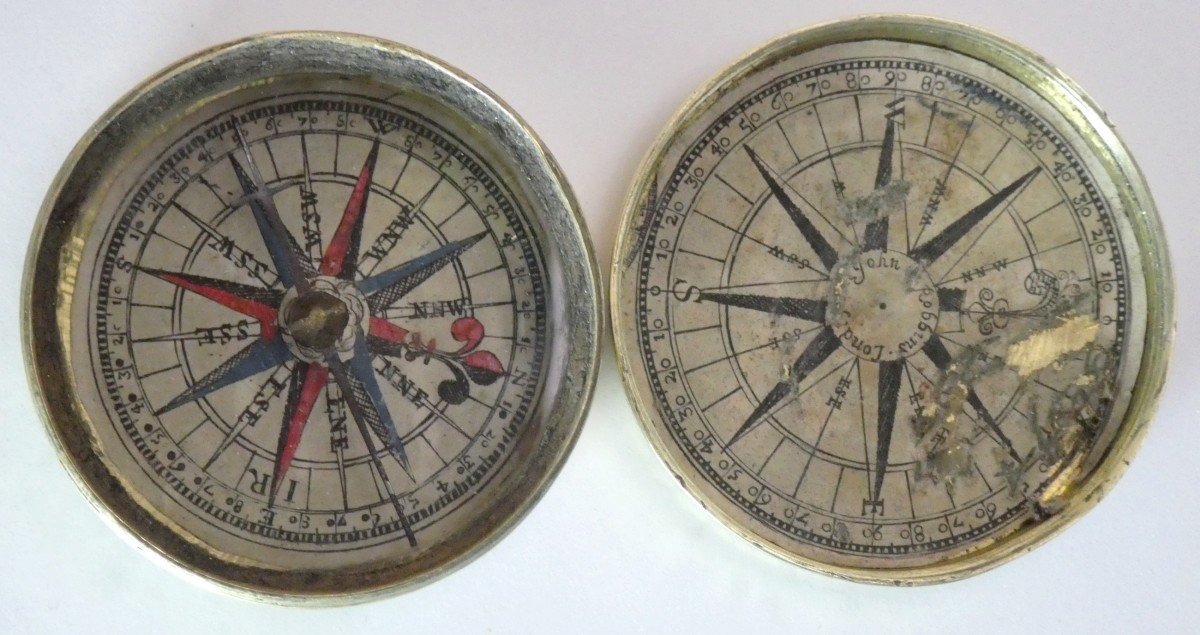 Marine Compass In Brass Box, Paper Interior, By John Robbins London, 17th Century-photo-3