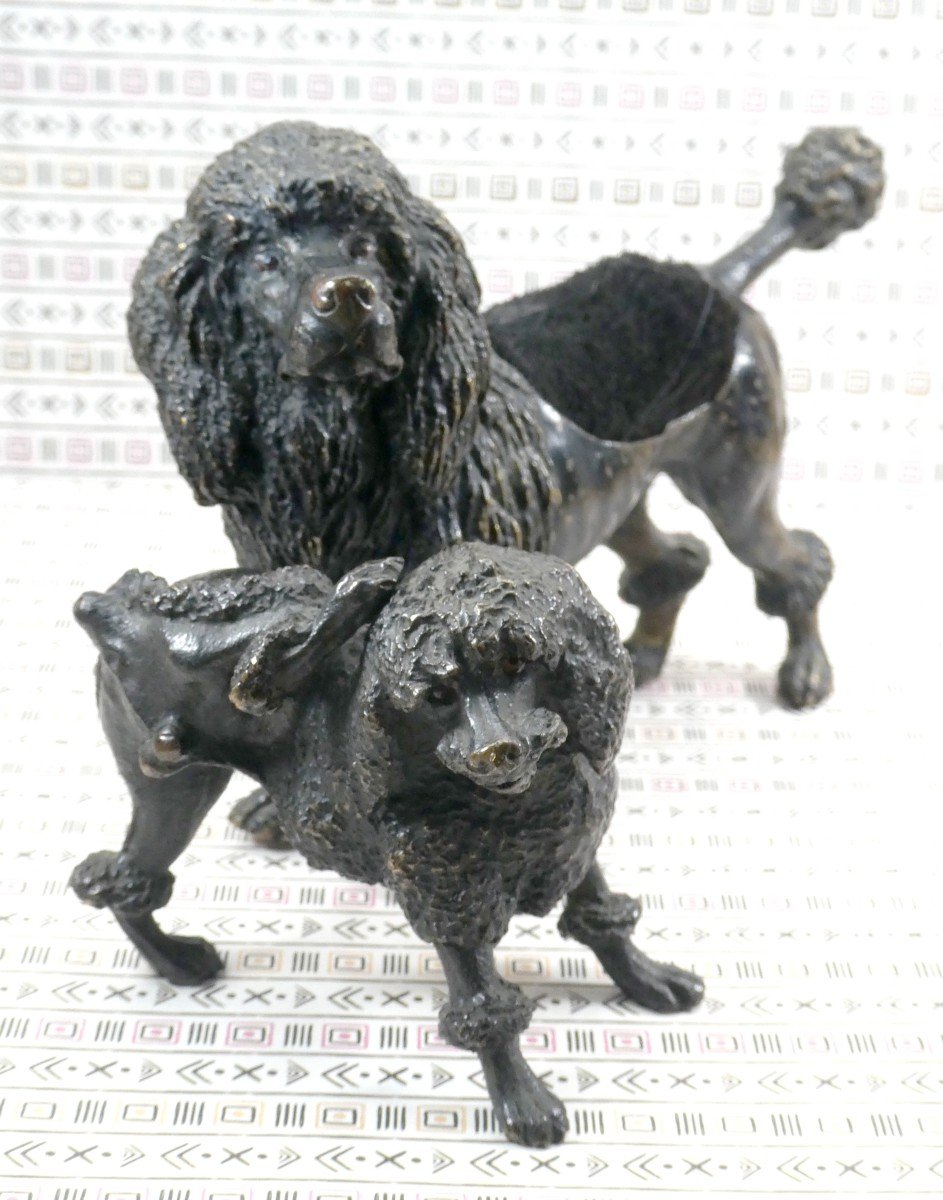 Painted Vienna Bronzes, Two Black Poodles, Marked (geschutzt), 19th Century-photo-2