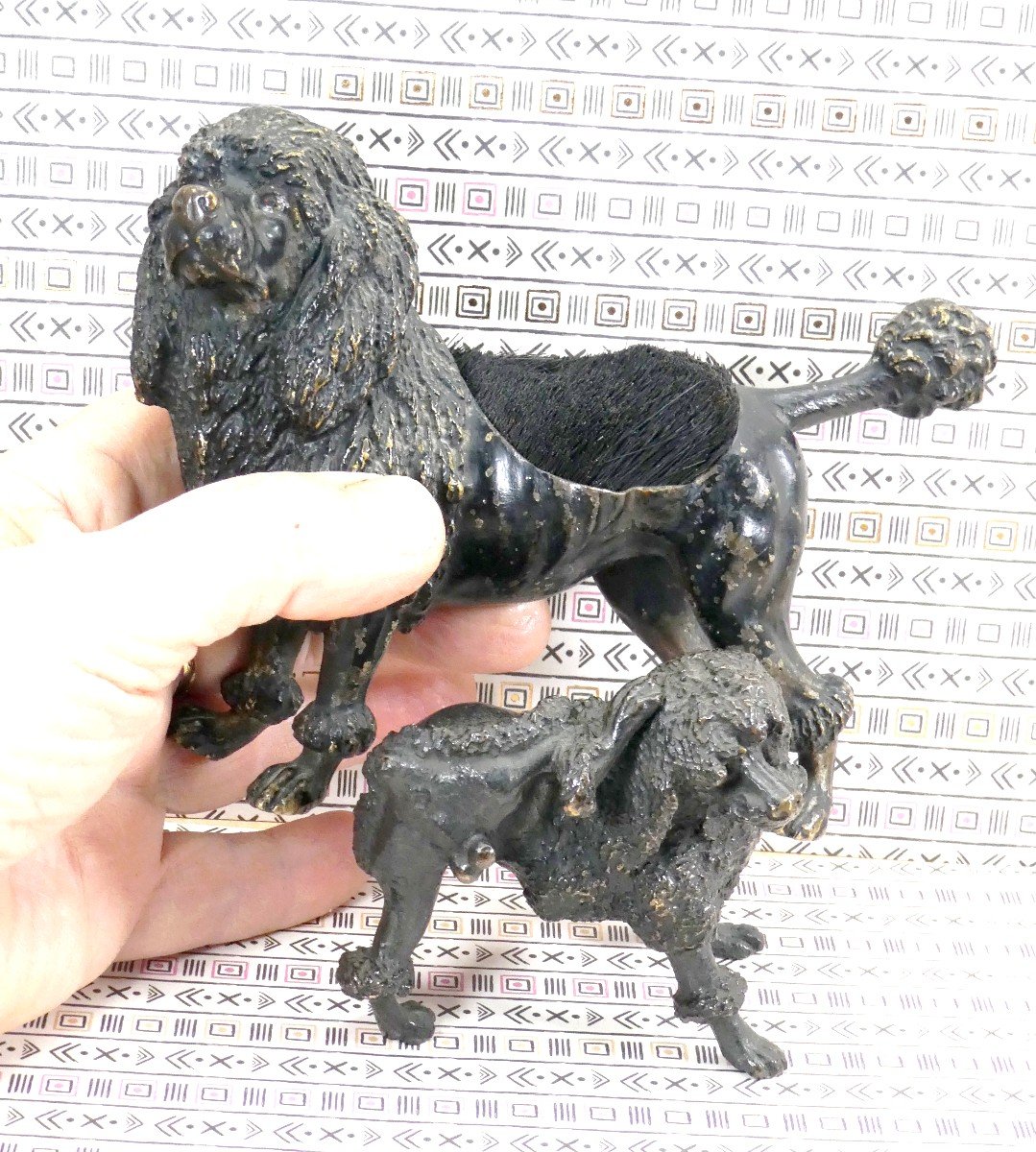 Painted Vienna Bronzes, Two Black Poodles, Marked (geschutzt), 19th Century-photo-3