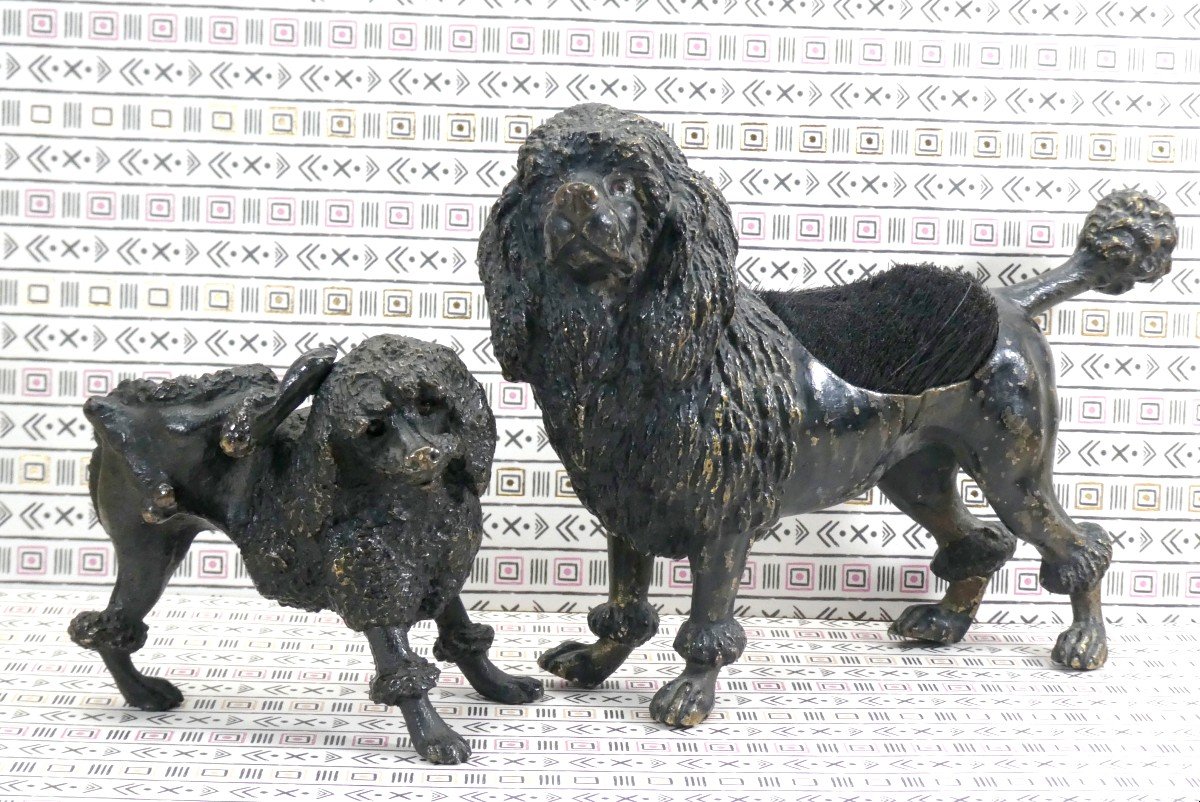 Painted Vienna Bronzes, Two Black Poodles, Marked (geschutzt), 19th Century