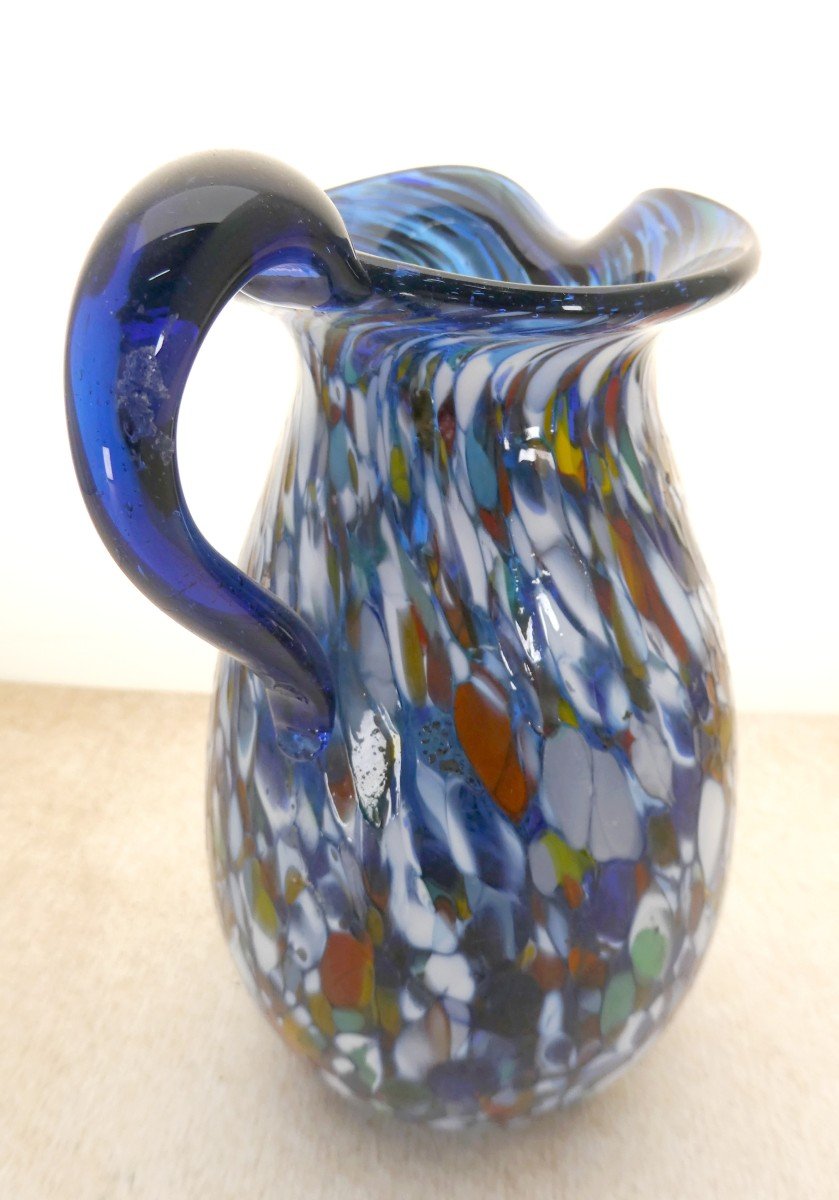 Beautiful Blown Glass Pitcher , Coloured Pebbles, Murano Glassware, 19th Century-photo-1