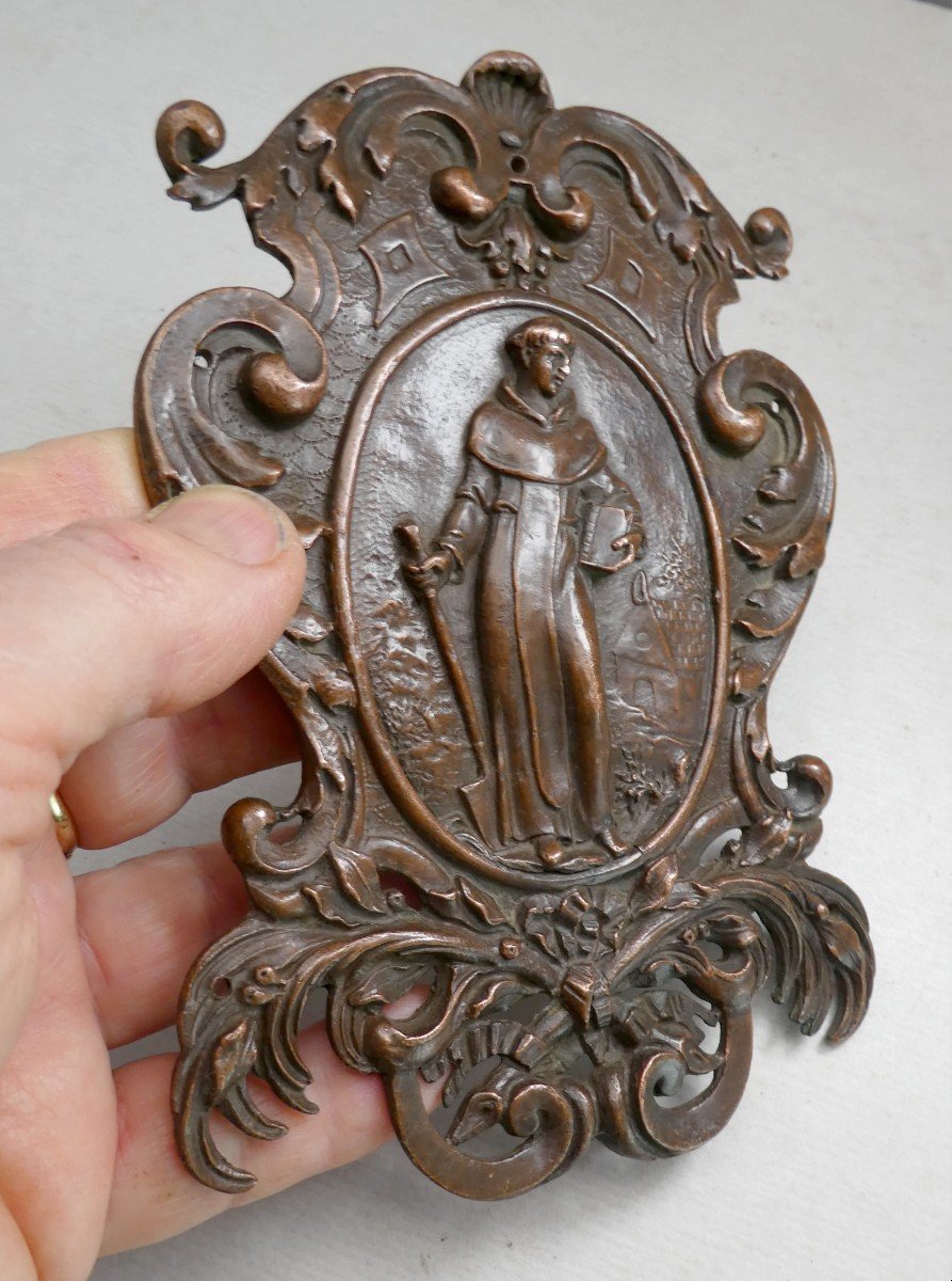 Saint Fiacre, Patron Of Gardeners And Horticulturists, Beautiful Cast Copper Plaque, 19th C-photo-4