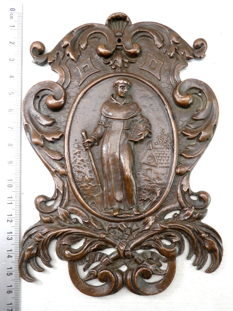 Saint Fiacre, Patron Of Gardeners And Horticulturists, Beautiful Cast Copper Plaque, 19th C-photo-1